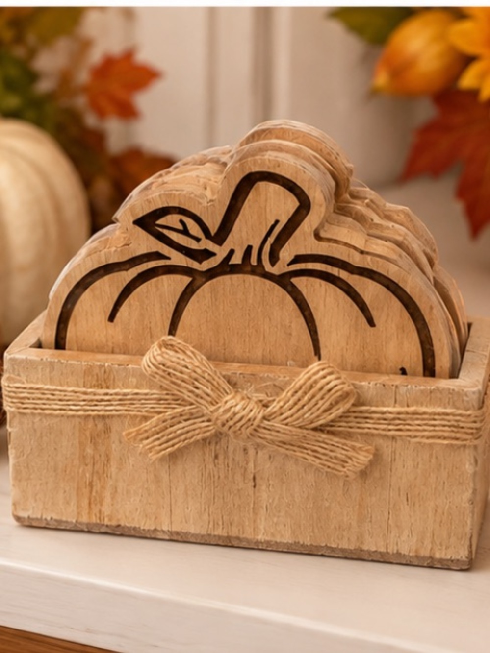 Rustic Pumpkin Coaster Set, Fall Coasters, Wooden Pumpkin Coasters